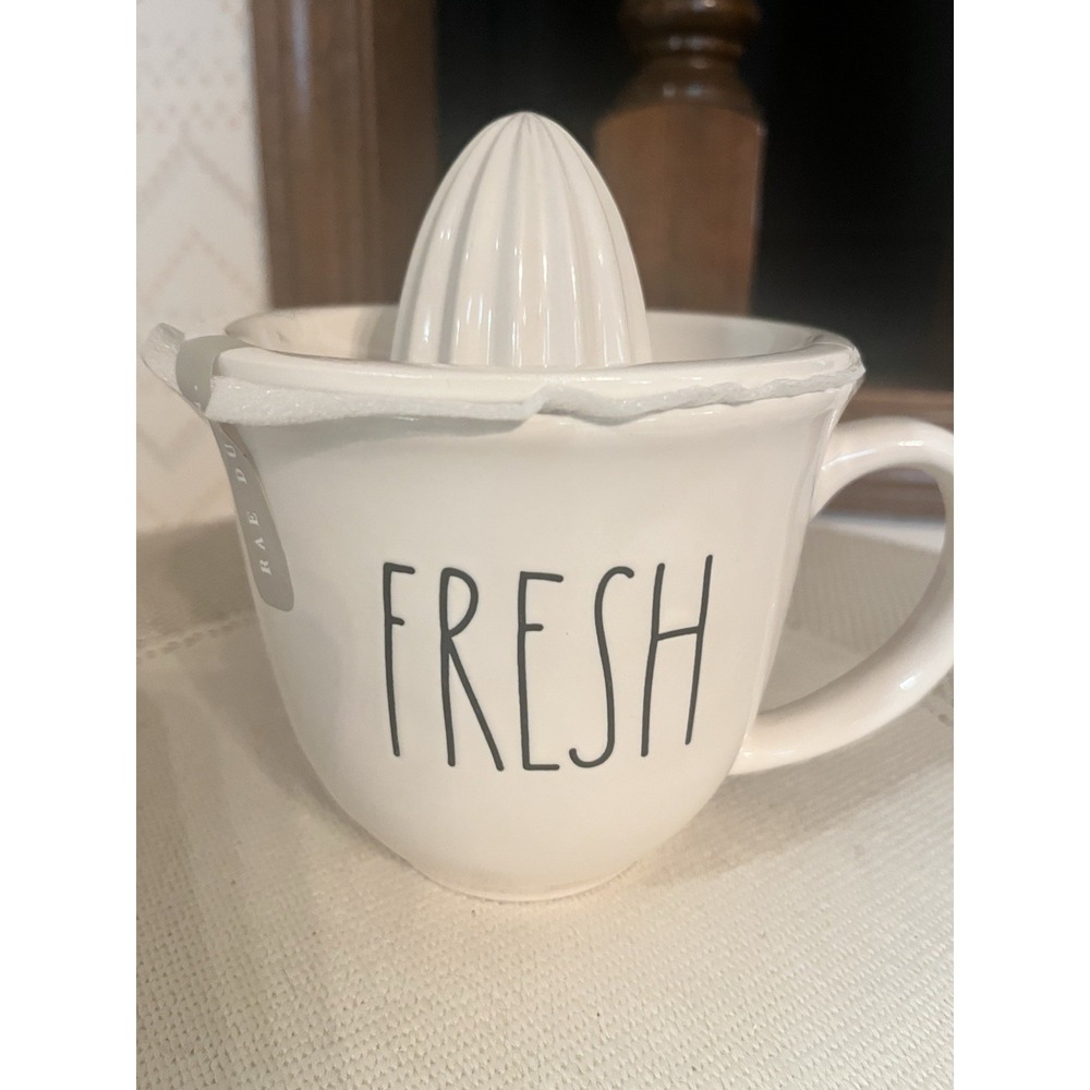 Rae Dunn FRESH 3 Cup Juicer Pitcher Ivory Ceramic Large Letters Farmhouse‎ Decor